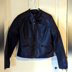 Small, navy blue, New York & Company faux leather jacket